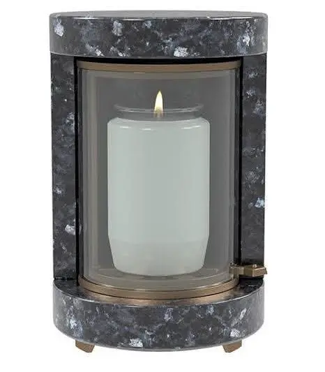 Polished dark granite round memorial lantern