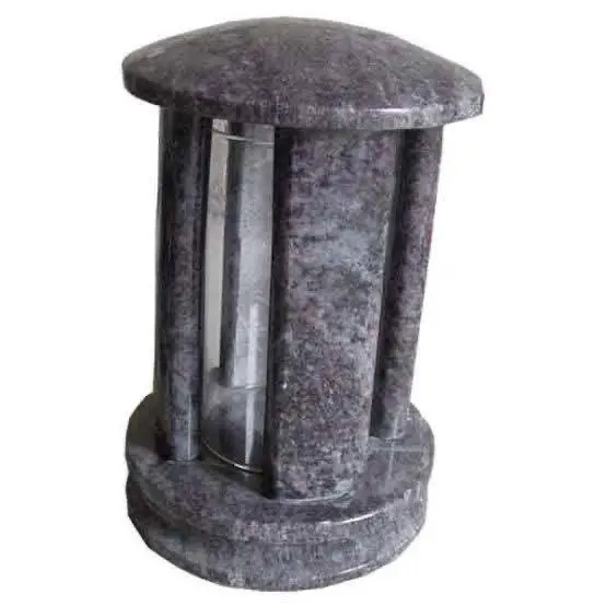 Dark granite round memorial lantern with a domed lid and four supporting pillars.