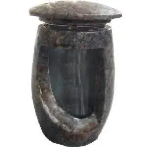Single dark granite curved memorial lantern with a shaped front opening for a candle